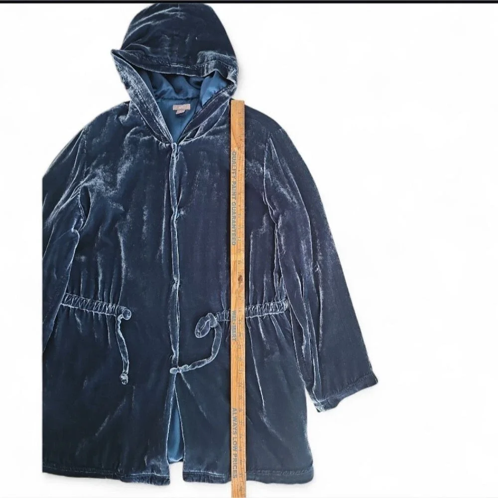 J. Jill Silk Blend Velvet Hooded Jacket Sz L Teal Statement Layer Jewel Tone - Picture 9 of 16